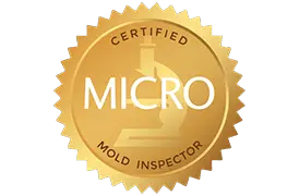 Certified Mold Inspector badge, featuring a microscope