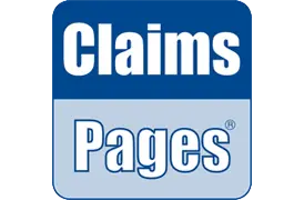 Claims Pages logo in blue and white color scheme