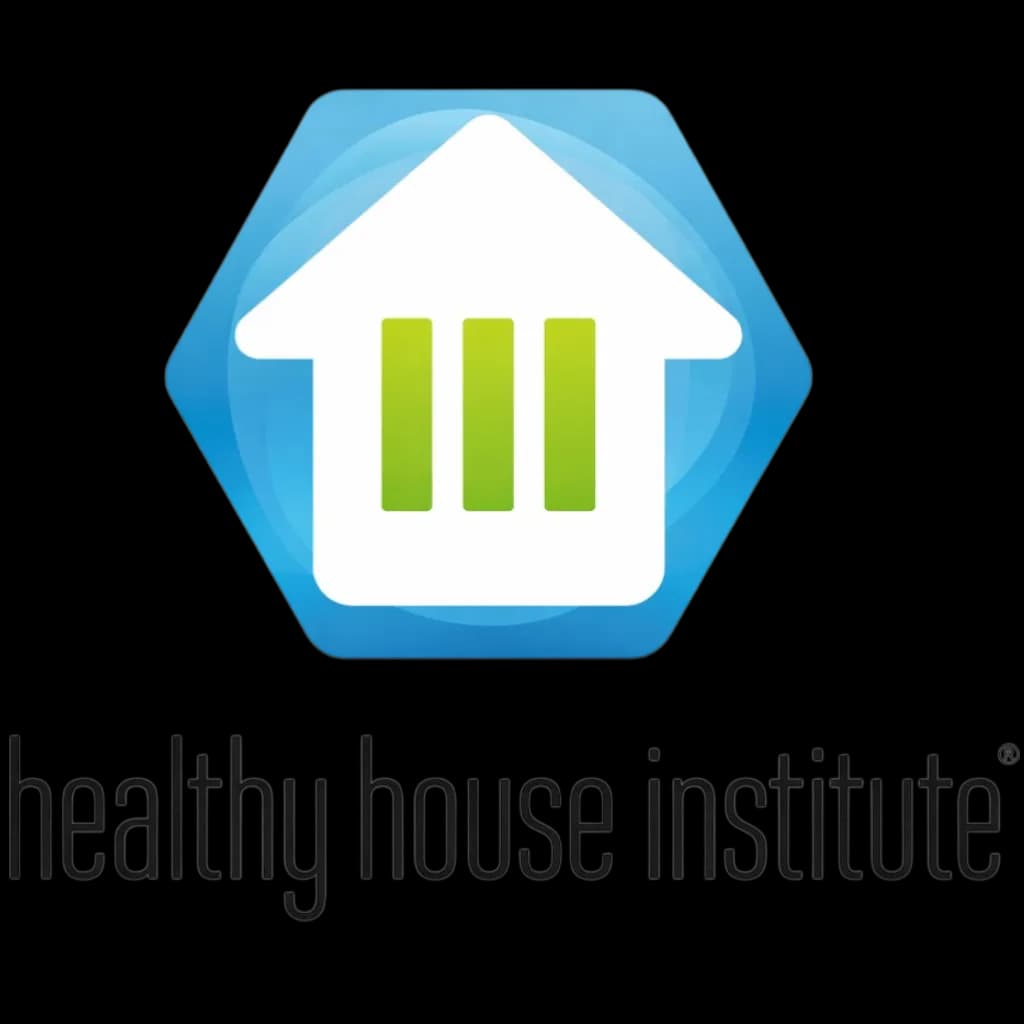 Logo of Healthy House Institute with a house icon and green lines