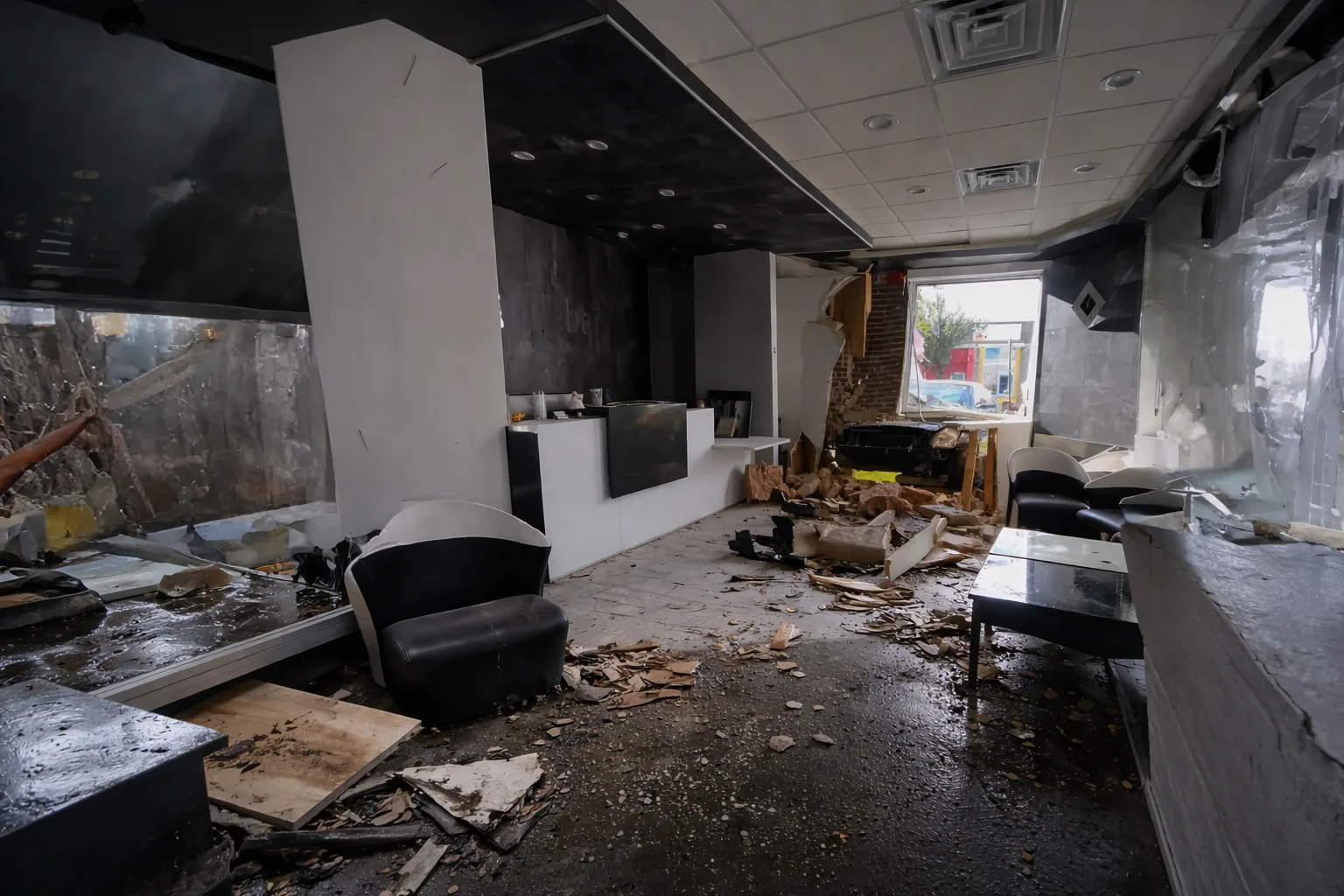 Fire and smoke damaged interior being restored by The CleanUP Guys in Chicago