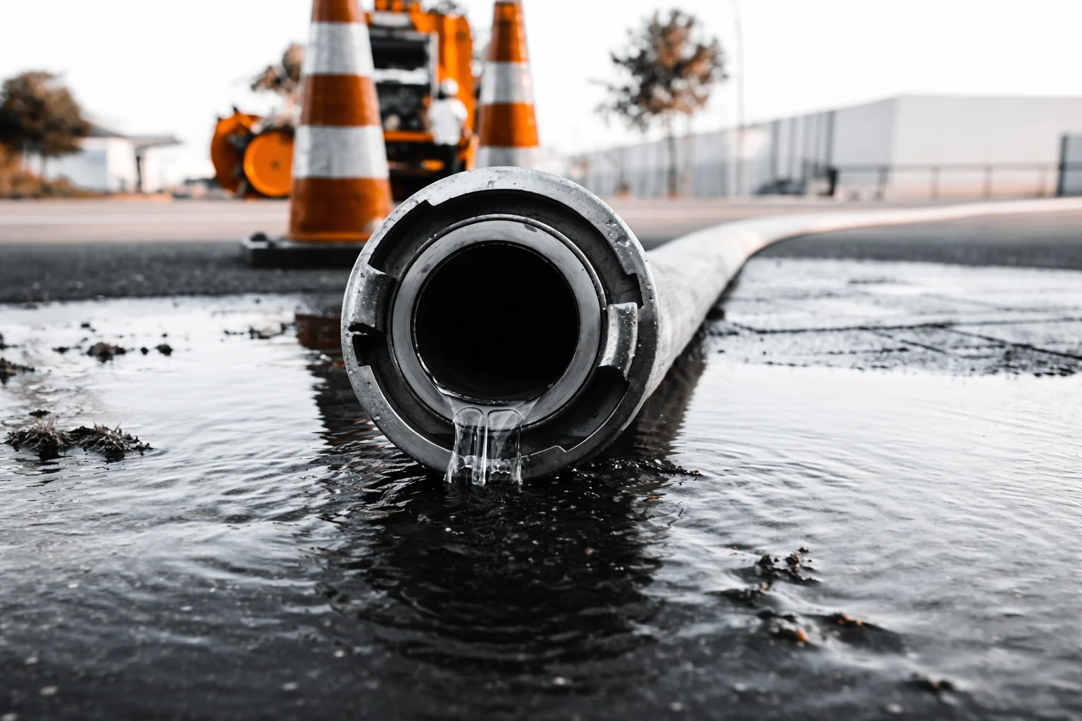 Water and sewage being pumped out during a Chicago sewage cleanup by The CleanUP Guys