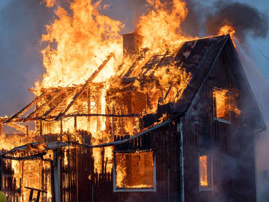 A house engulfed in flames during a fire in Chicago